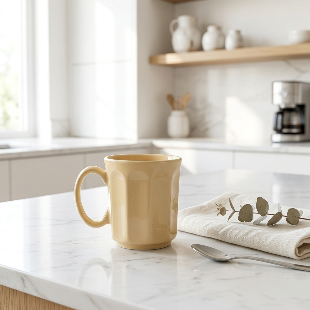 Pastel Yellow Octagonal Ceramic Mug Set-180ml-Set of 6