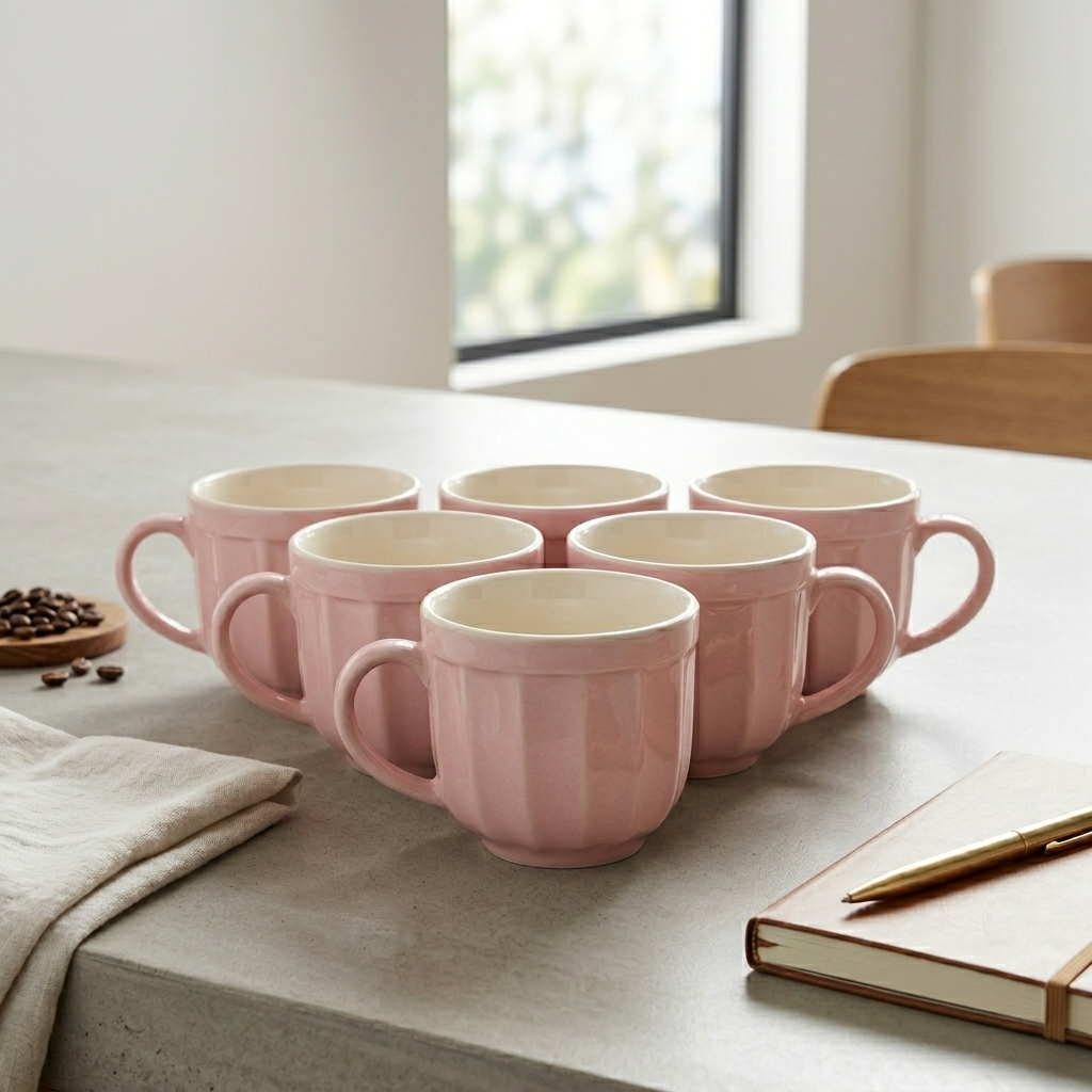 Rose Bisque Barrel Ceramic Mug Set-120ml-Set of 6