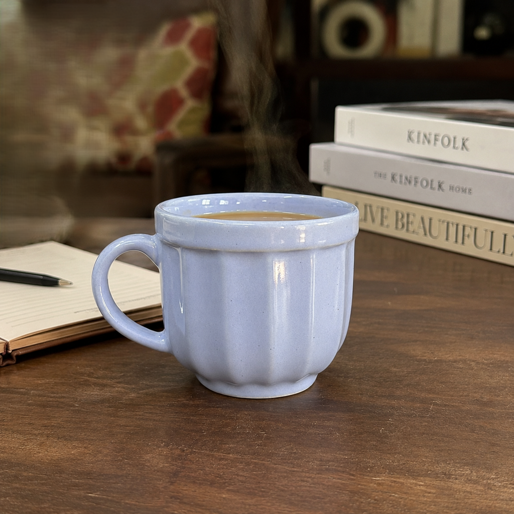 Blue Finch Barrel Ceramic Mug Set-120ml-Set of 6