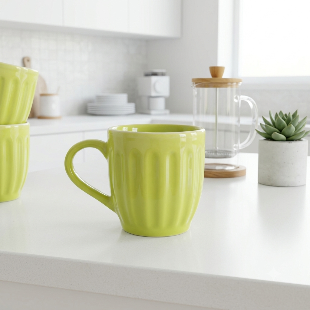 Pear Extract Ribbed Ceramic Mug Set | 180ml | Set of 6