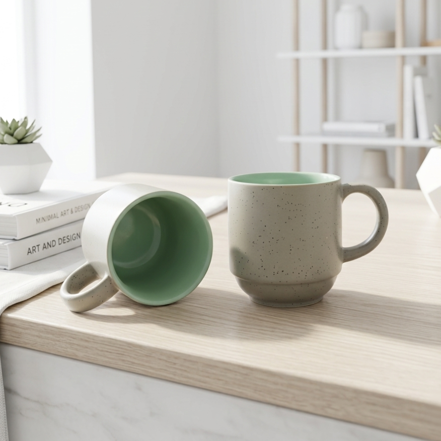 Speckled Beige & Mint Ceramic Mug Set of 6