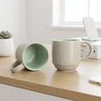 Speckled Beige & Mint Ceramic Mug Set of 6