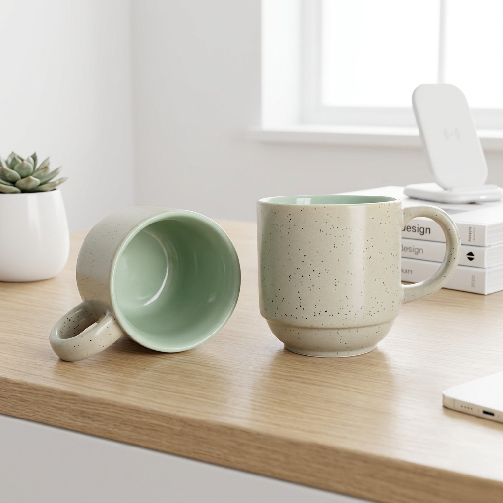 Speckled Beige & Mint Ceramic Mug Set of 6
