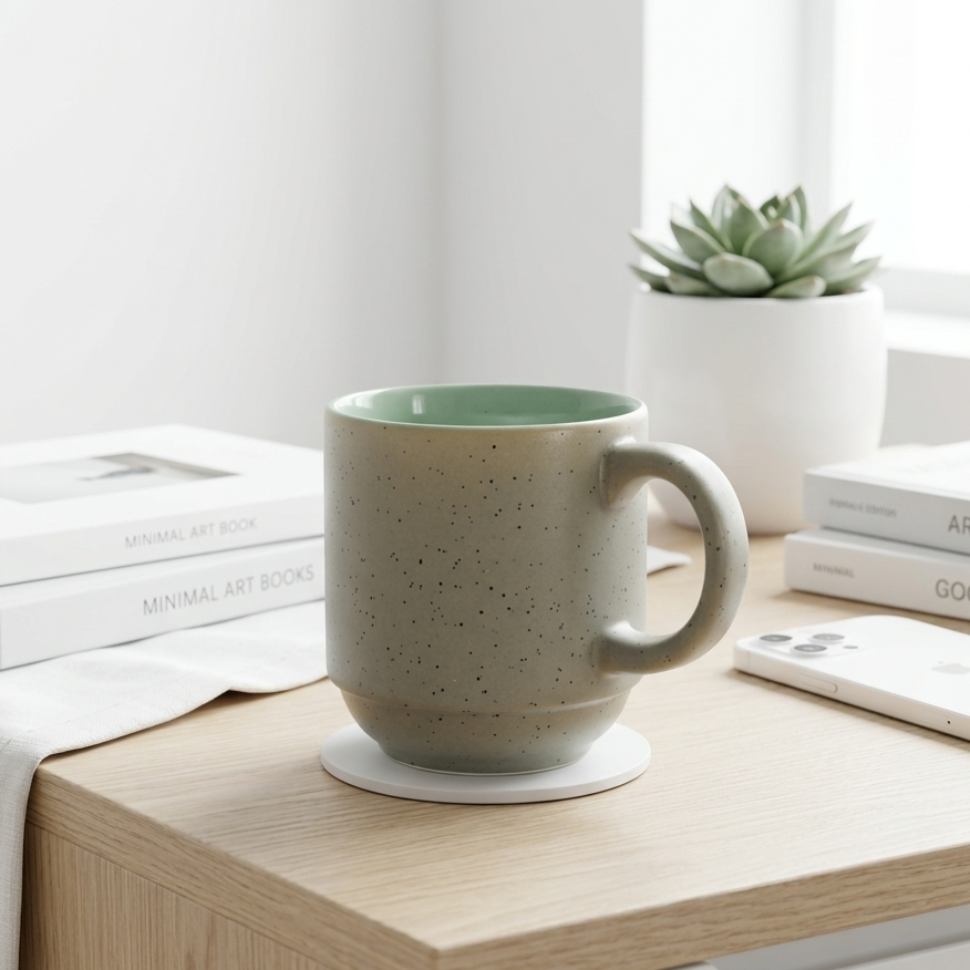 Speckled Beige & Mint Ceramic Mug Set of 6