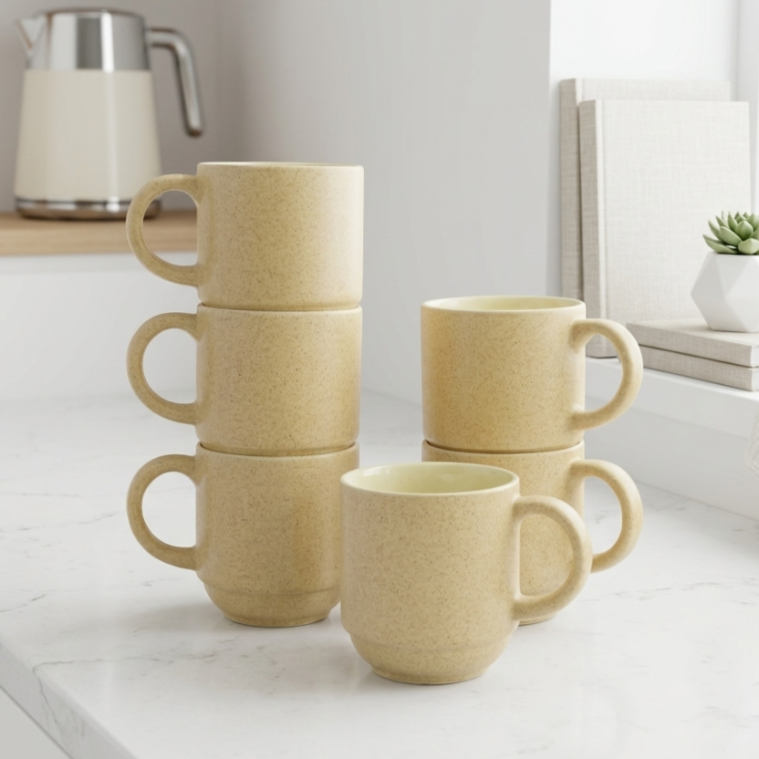 Speckled Wheat Ceramic Mug Set of 6