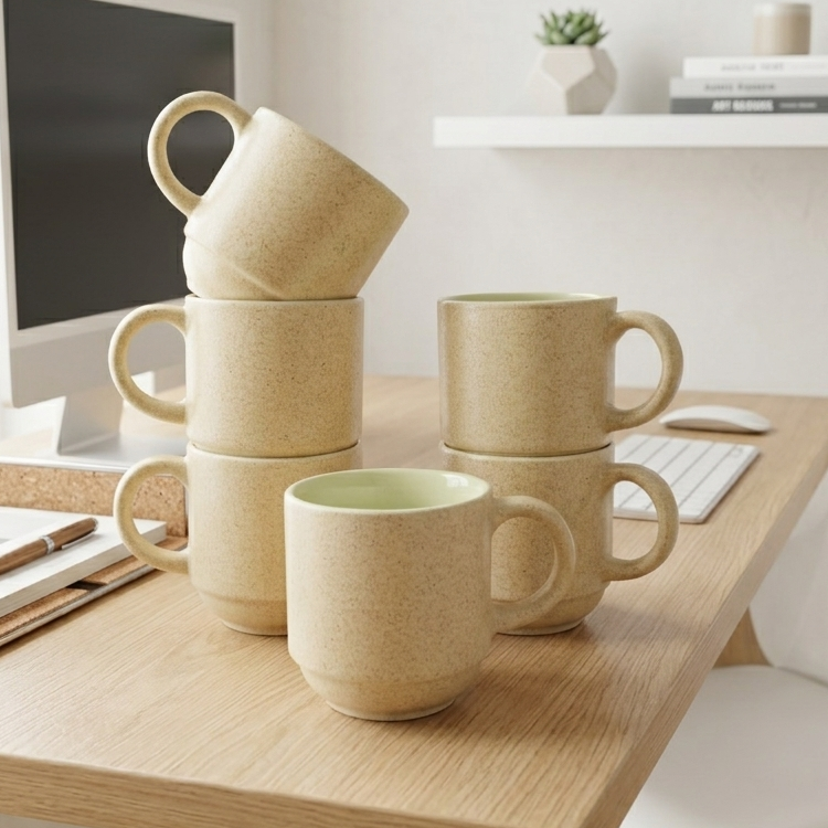 Speckled Wheat Ceramic Mug Set of 6
