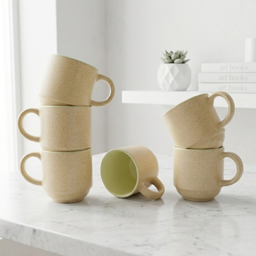 Speckled Wheat Ceramic Mug Set of 6