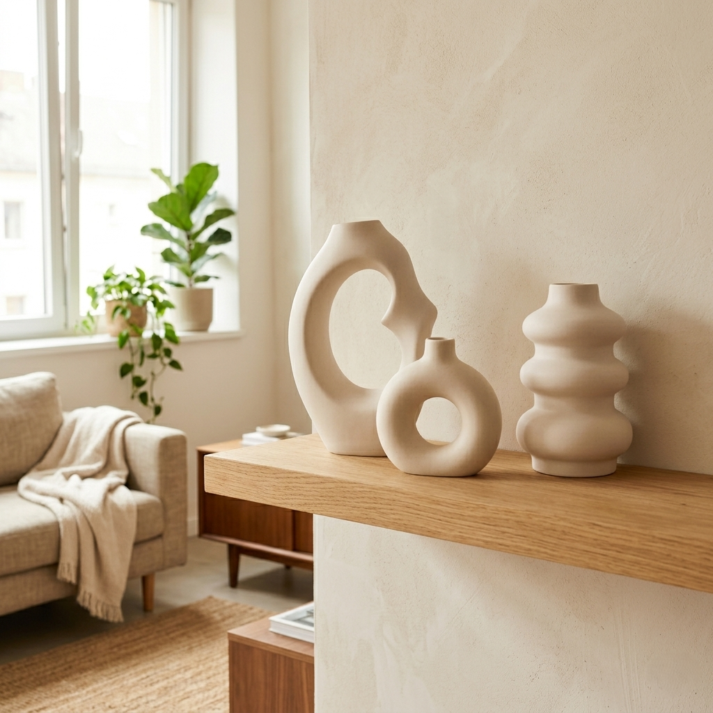 White Nordic Minimalist Ceramic Vase Set-Arch, Donut &amp; Bubble-Set of 3