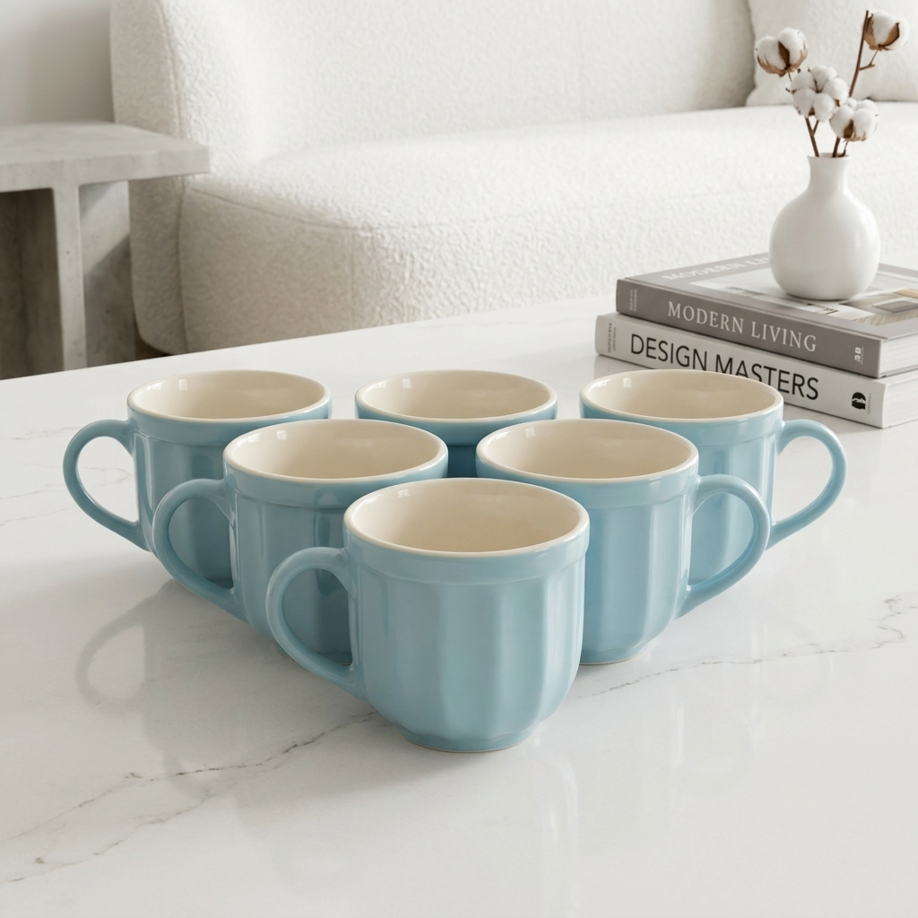 Ice Castle Fluted Ceramic Mug Set-120ml-Set of 6