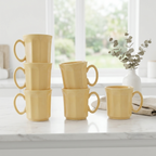 Pastel Yellow Octagonal Ceramic Mug Set-180ml-Set of 6