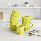 Pear Extract Ribbed Ceramic Mug Set | 180ml | Set of 6