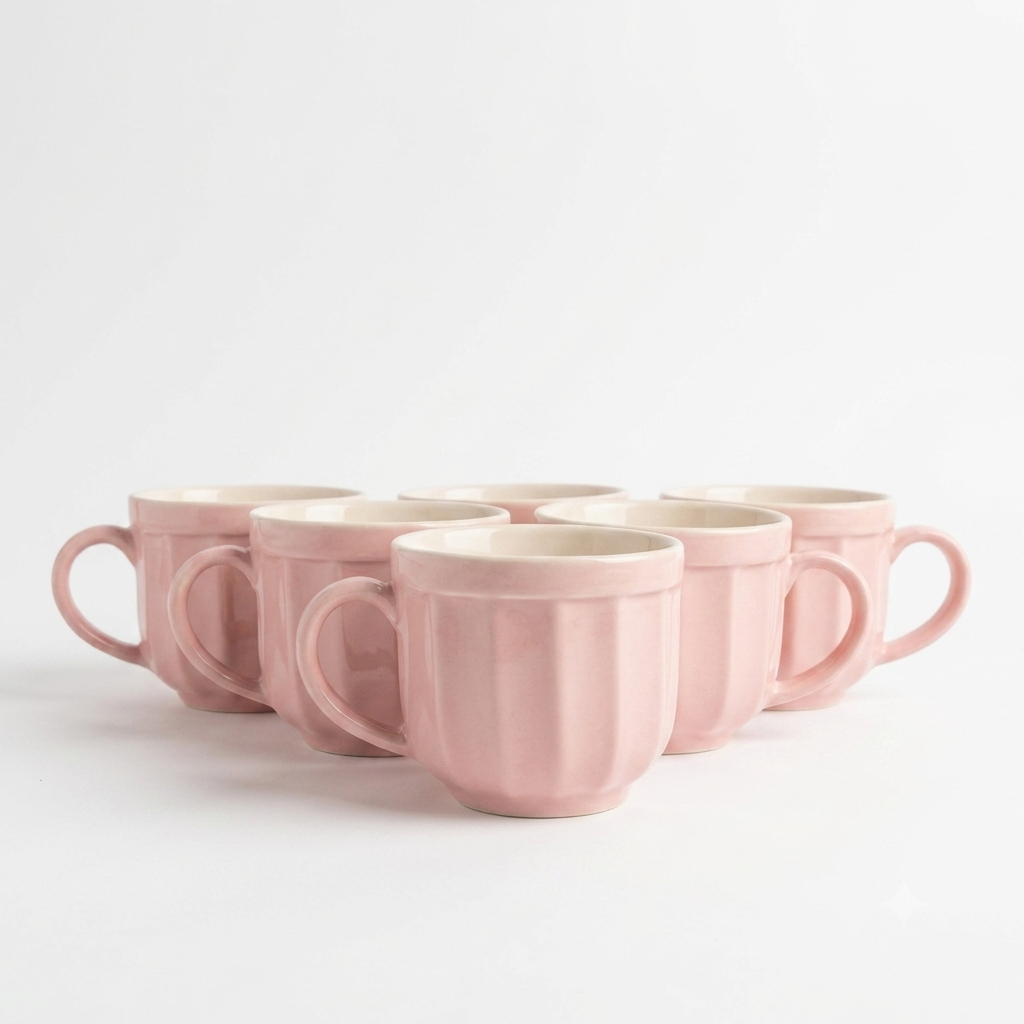 Rose Bisque Barrel Ceramic Mug Set-120ml-Set of 6