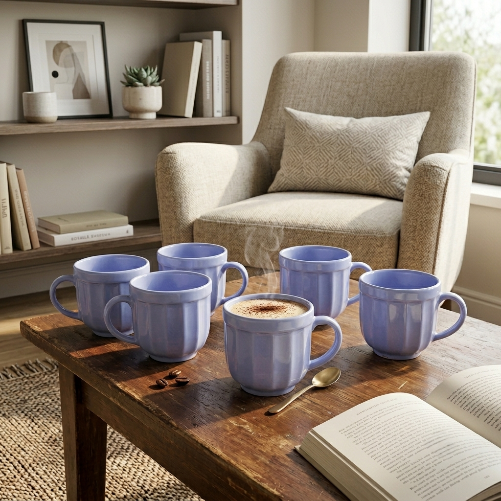 Blue Finch Barrel Ceramic Mug Set-120ml-Set of 6