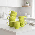 Pear Extract Ribbed Ceramic Mug Set | 180ml | Set of 6