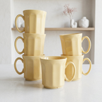 Pastel Yellow Octagonal Ceramic Mug Set-180ml-Set of 6
