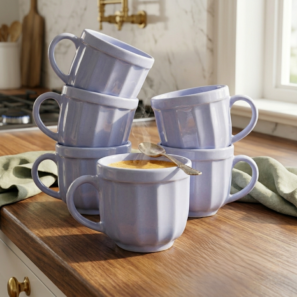 Blue Finch Barrel Ceramic Mug Set-120ml-Set of 6