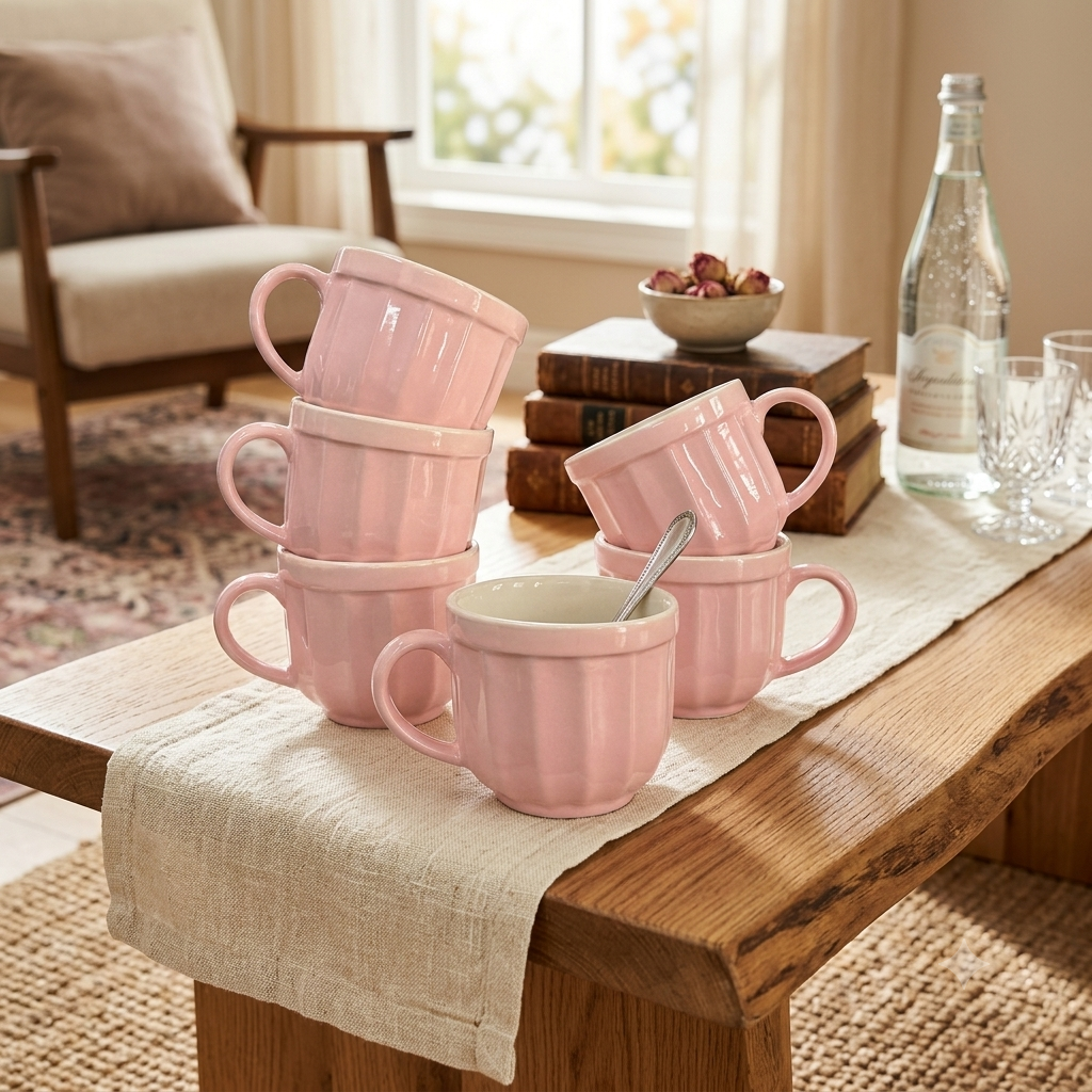 Rose Bisque Barrel Ceramic Mug Set-120ml-Set of 6