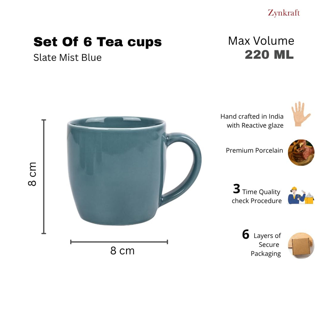 Ceramic Tea Cups Set of 6 - 220 ml (Sky Blue)
