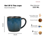 Tea Cup | Coffee Mug Porcelain Ceramic - Tea Cups Set of 6, 220ml Each (Blue)