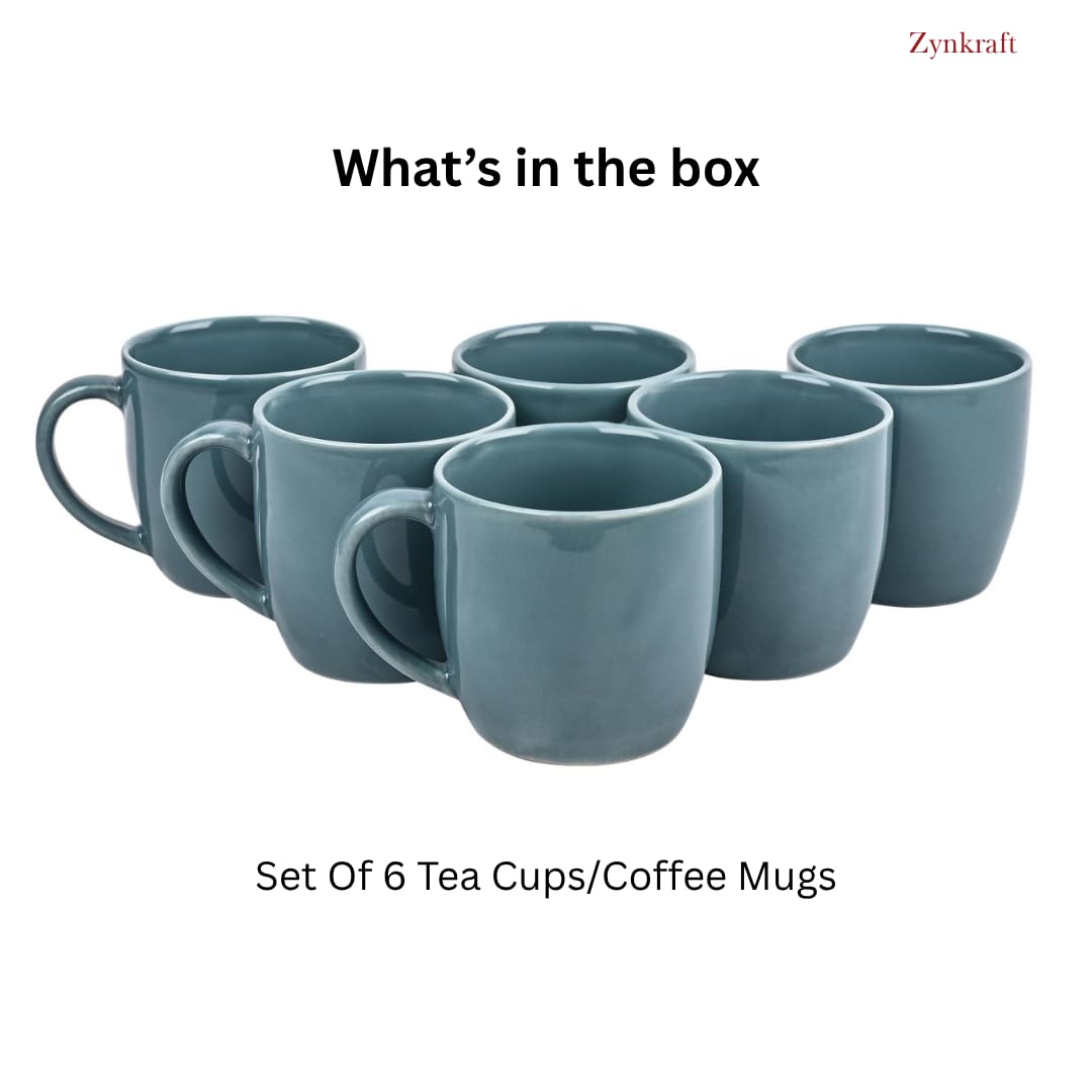 Ceramic Tea Cups Set of 6 - 220 ml (Sky Blue)