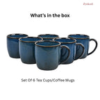 Tea Cup | Coffee Mug Porcelain Ceramic - Tea Cups Set of 6, 220ml Each (Blue)