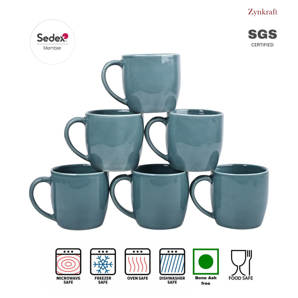 Ceramic Tea Cups Set of 6 - 220 ml (Sky Blue)