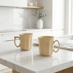 Pastel Yellow Octagonal Ceramic Mug Set-180ml-Set of 6