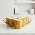 Orange Pop Ribbed Ceramic Mug Set-180ml-Set of 6