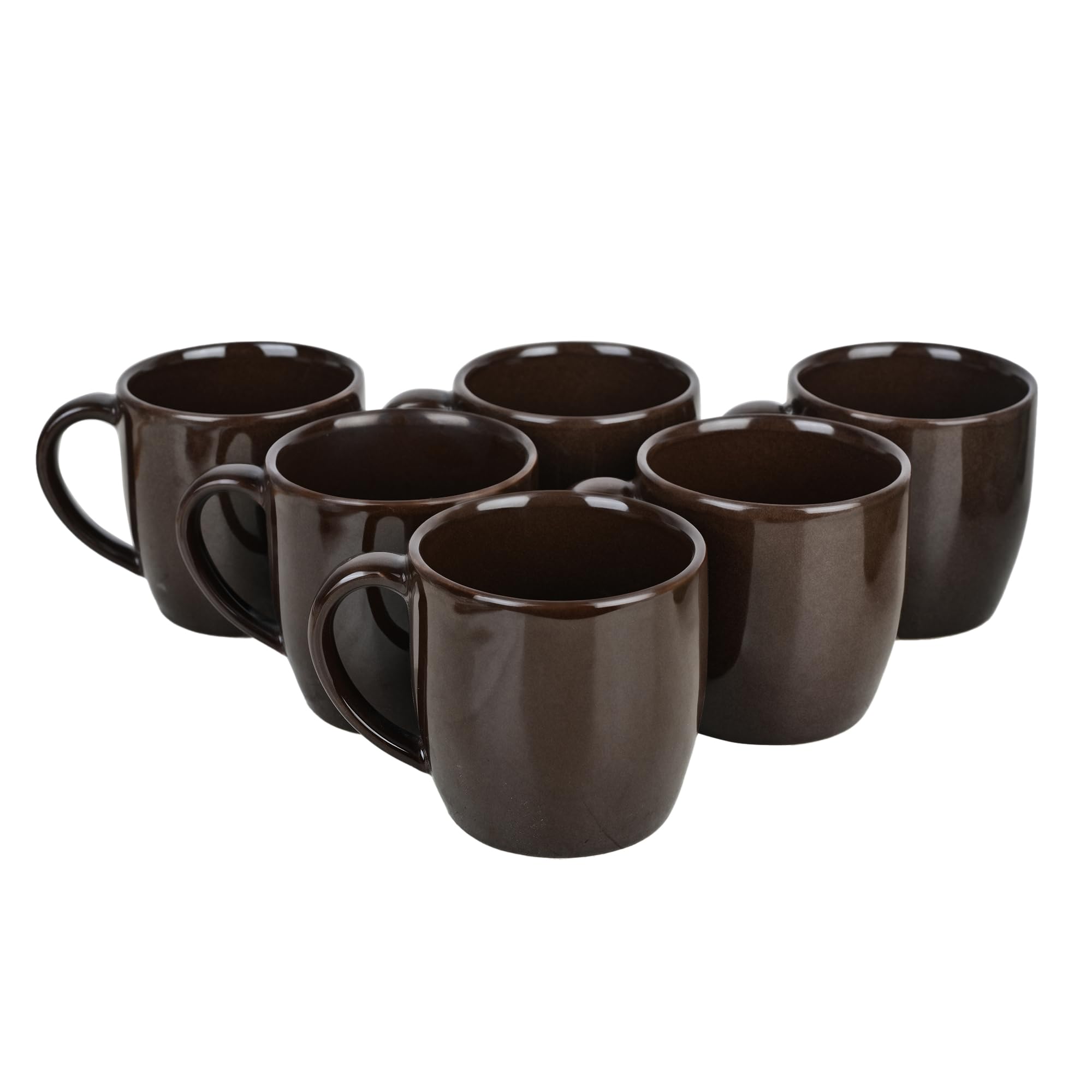 Porcelain Ceramic Tea/Coffee Mugs - Set of 6, 220ml Each (Brown)