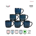 Tea Cup | Coffee Mug Porcelain Ceramic - Tea Cups Set of 6, 220ml Each (Blue)