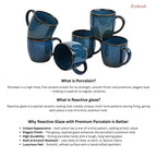 Tea Cup | Coffee Mug Porcelain Ceramic - Tea Cups Set of 6, 220ml Each (Blue)