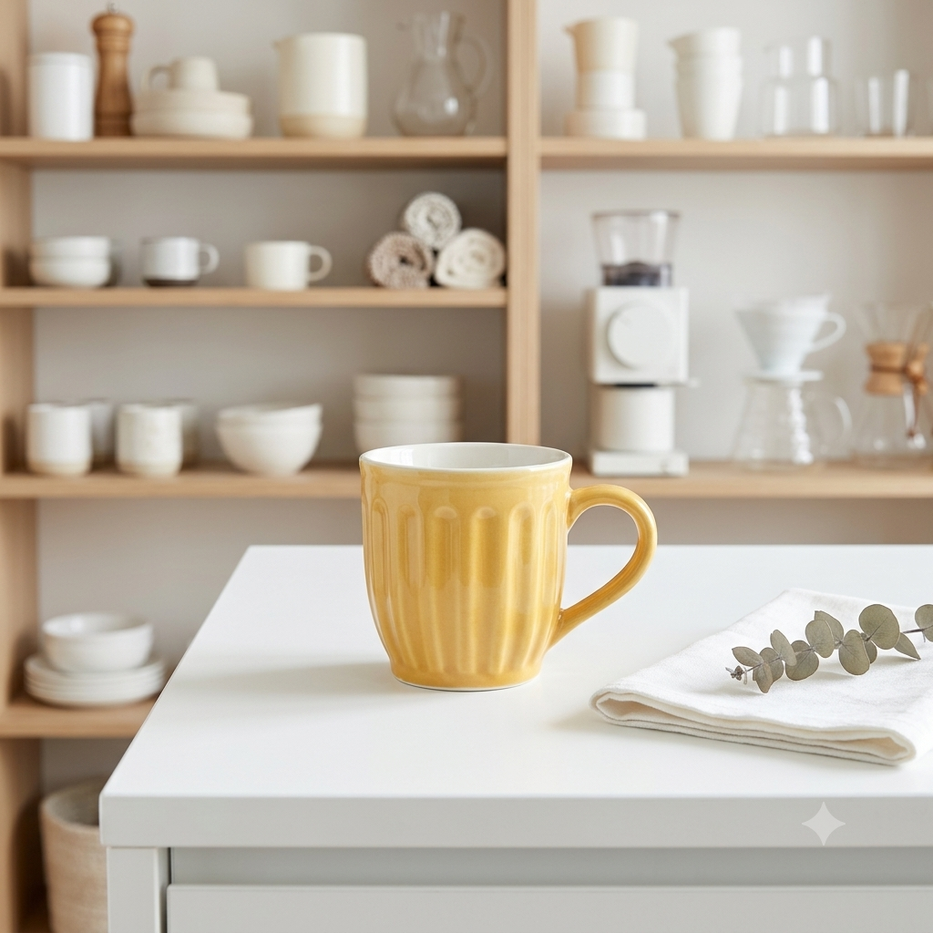 Orange Pop Ribbed Ceramic Mug Set-180ml-Set of 6