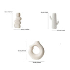 White Nordic Minimalist Ceramic Vase Set | Donut, Bubble &amp; Cactus | Set of 3