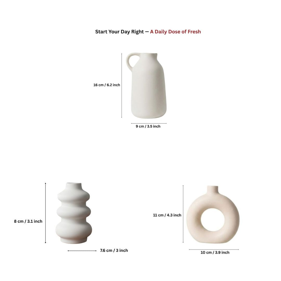 White Nordic Minimalist Ceramic Vase Set | Set of 3