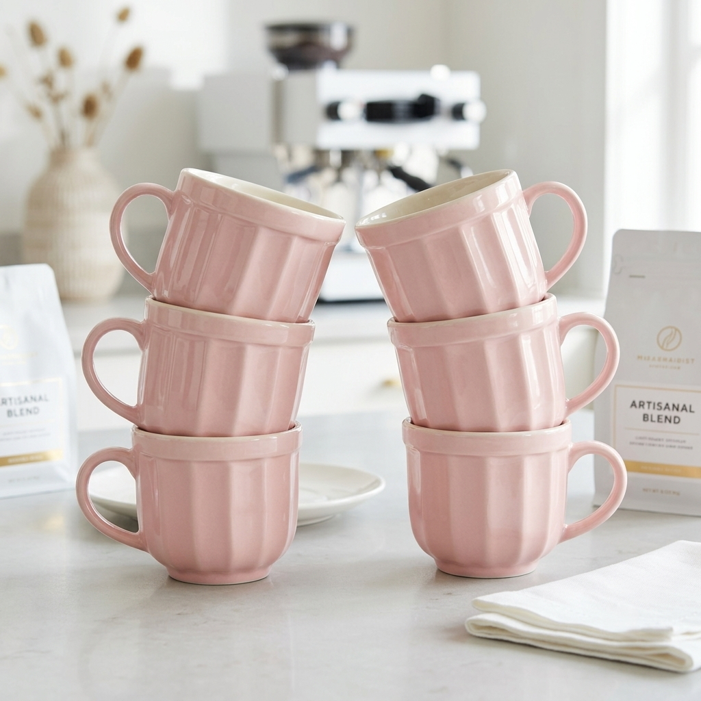 Rose Bisque Barrel Ceramic Mug Set-120ml-Set of 6