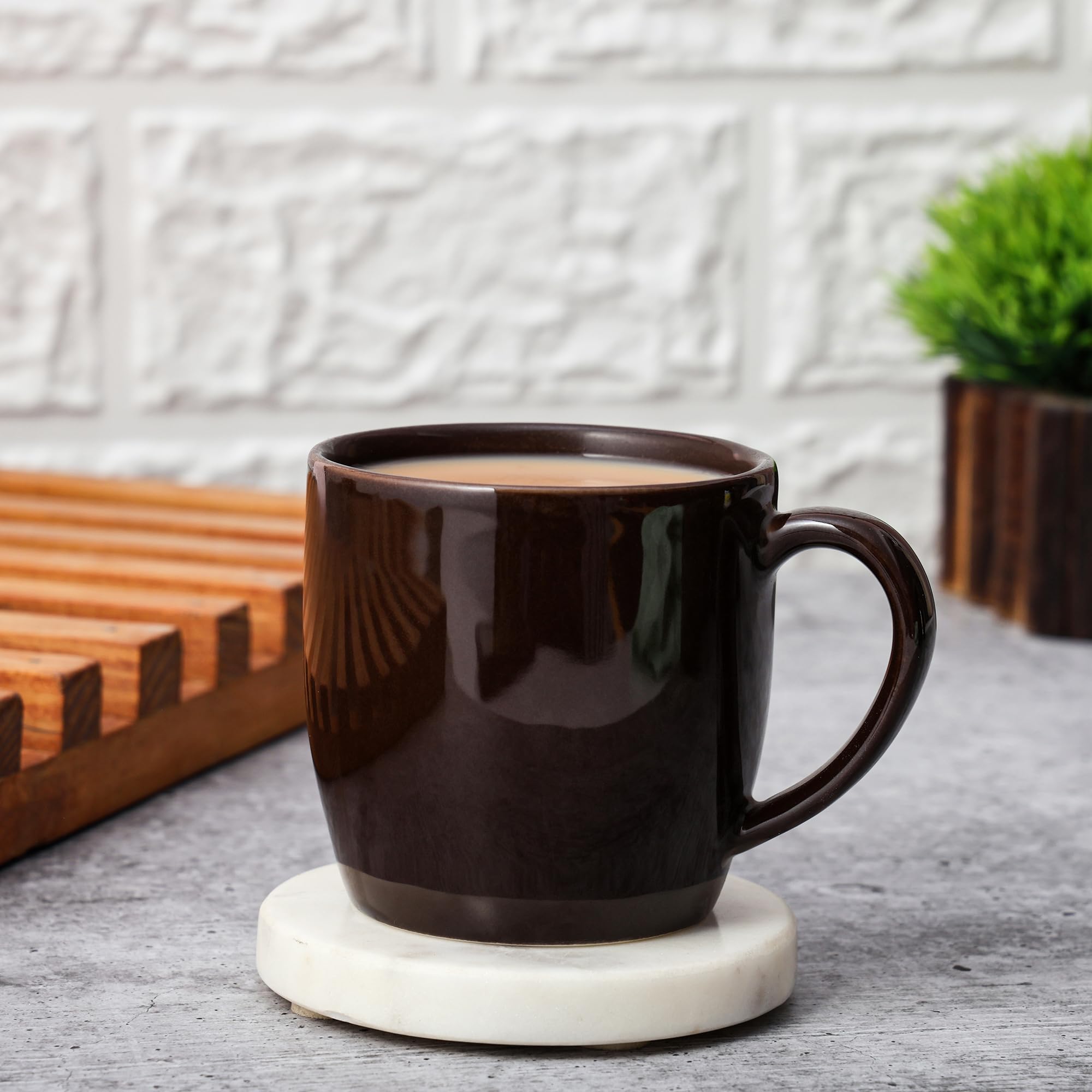 Porcelain Ceramic Tea/Coffee Mugs - Set of 6, 220ml Each (Brown)