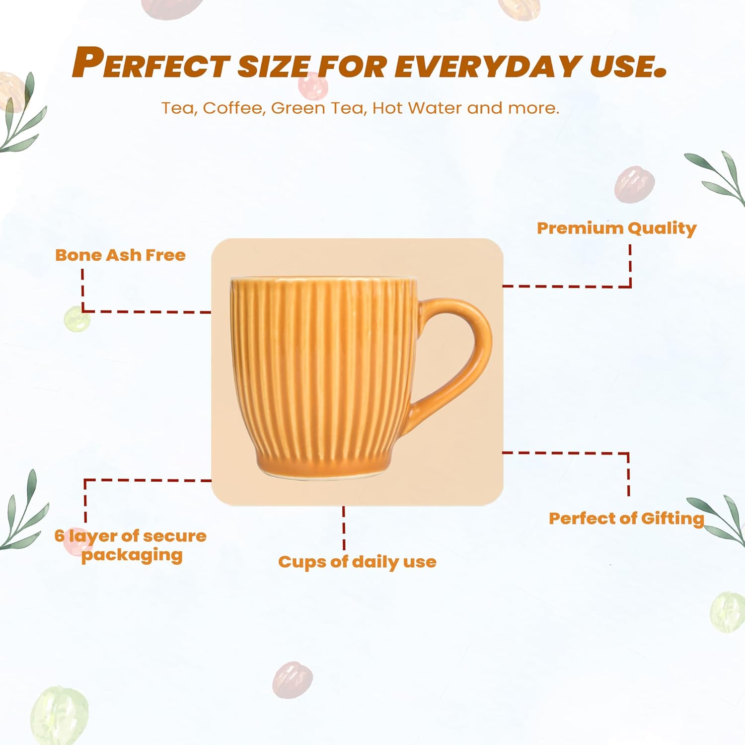 Premium Mustard Tea Cups Sets of 6