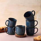 Tea Cup | Coffee Mug Porcelain Ceramic - Tea Cups Set of 6, 220ml Each (Blue)