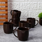 Porcelain Ceramic Tea/Coffee Mugs - Set of 6, 220ml Each (Brown)