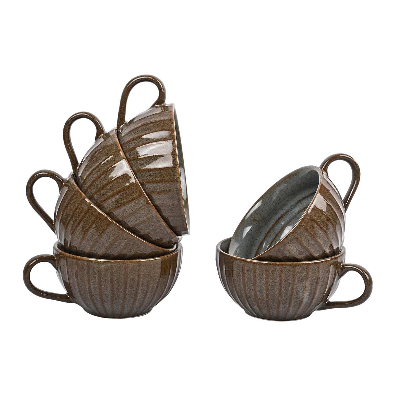 Premium Grey Brown Ceramic Coffee Mug Set of 6