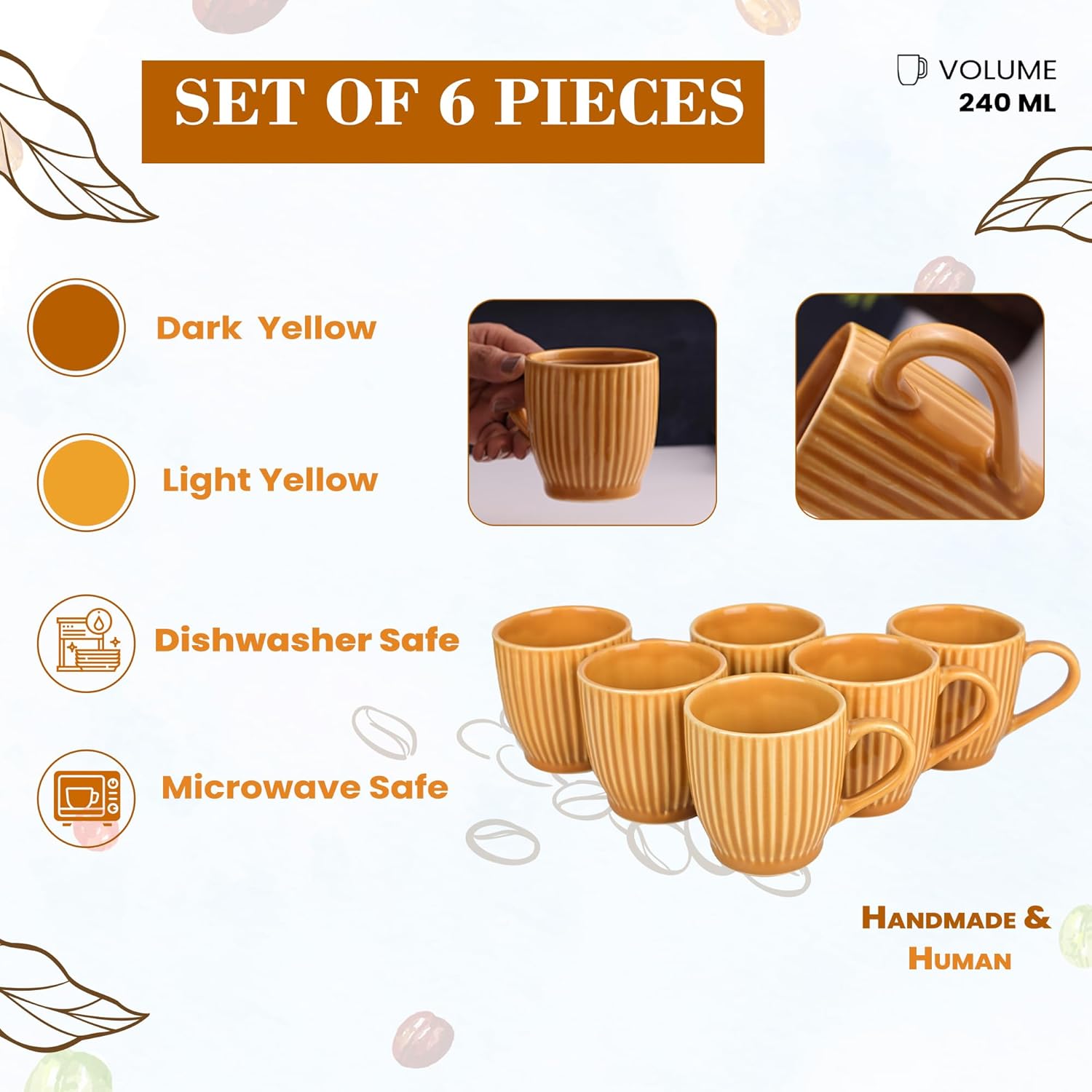 Premium Mustard Tea Cups Sets of 6