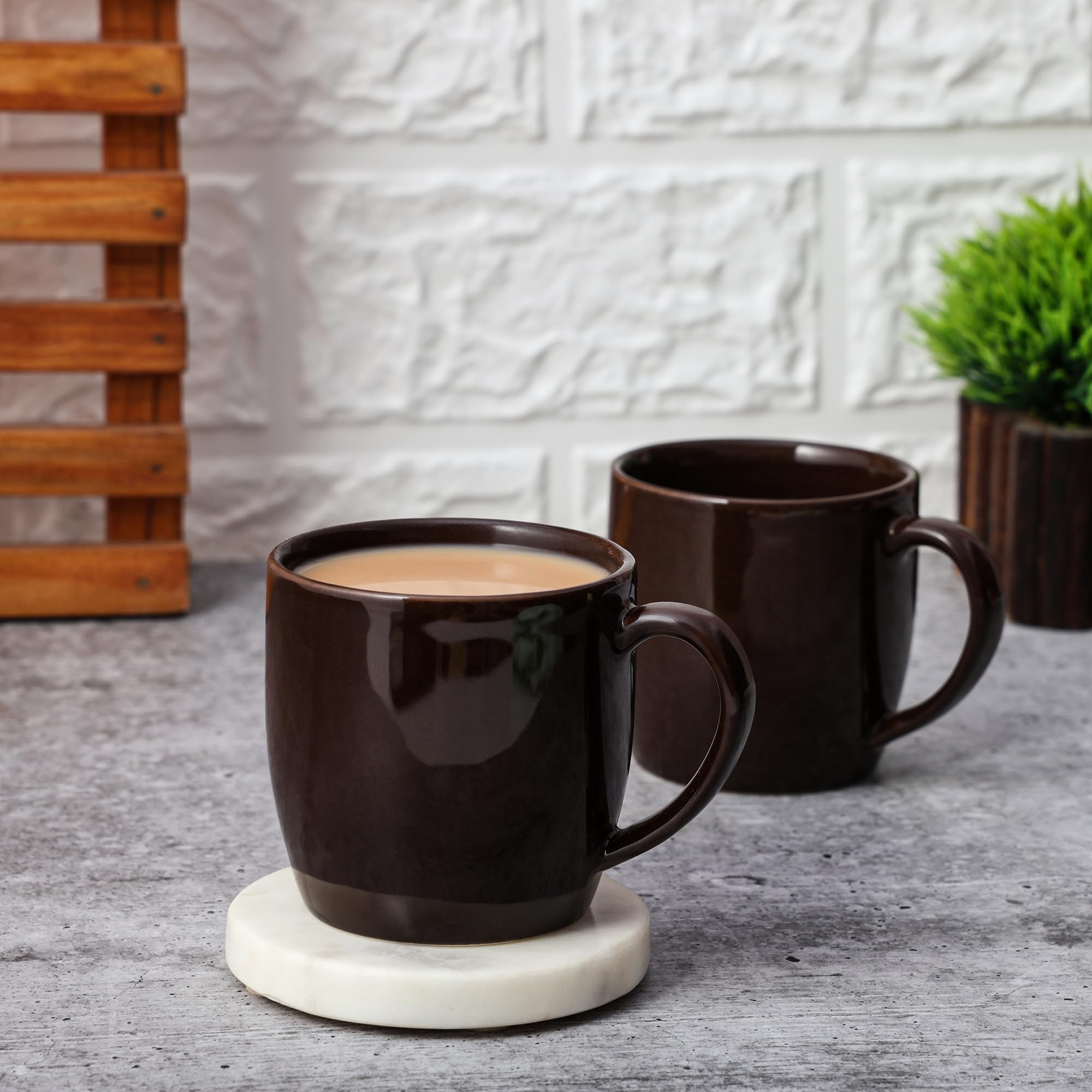 Porcelain Ceramic Tea/Coffee Mugs - Set of 6, 220ml Each (Brown)