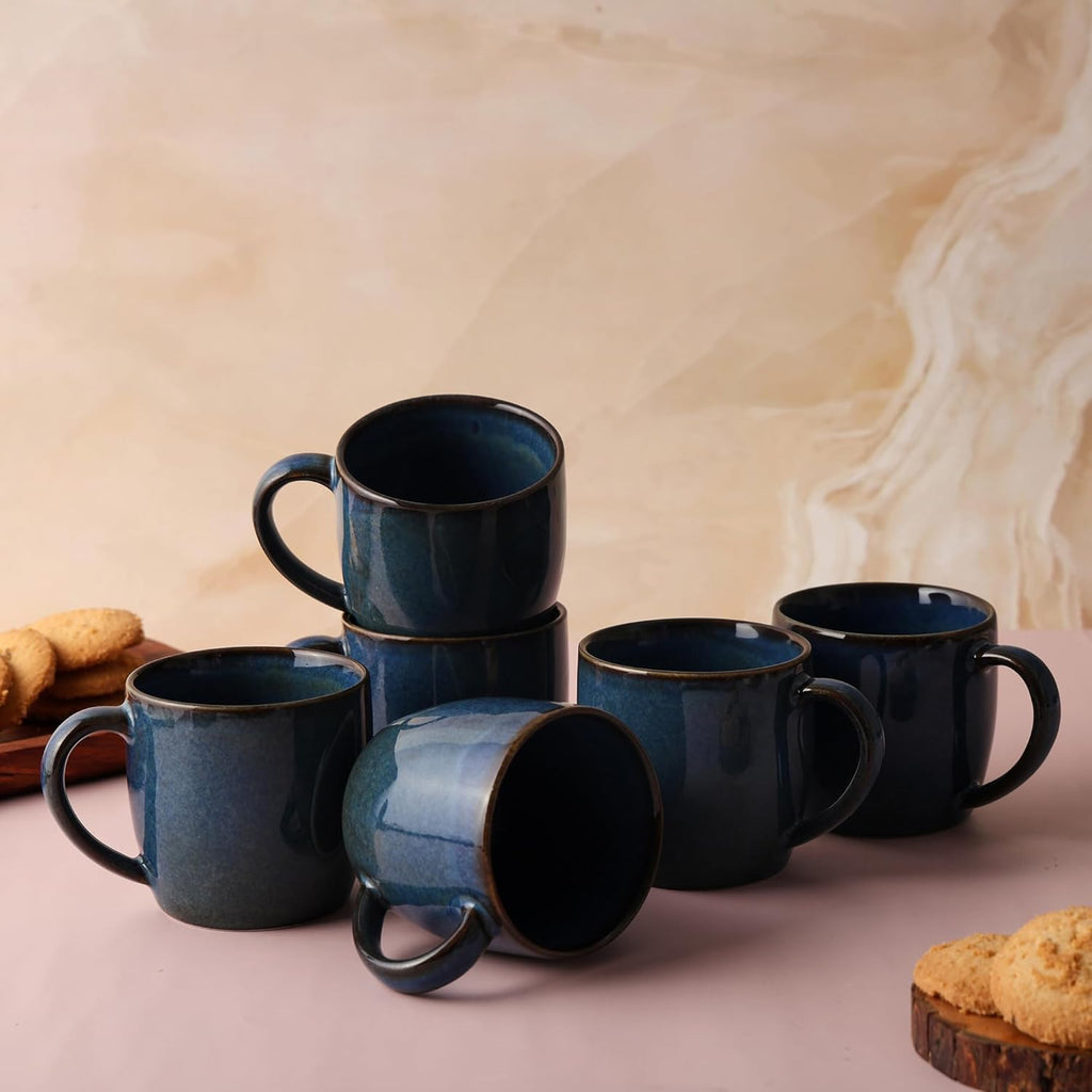 Tea Cup | Coffee Mug Porcelain Ceramic - Tea Cups Set of 6, 220ml Each (Blue)