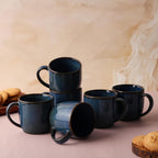 Tea Cup | Coffee Mug Porcelain Ceramic - Tea Cups Set of 6, 220ml Each (Blue)