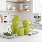 Pear Extract Ribbed Ceramic Mug Set | 180ml | Set of 6