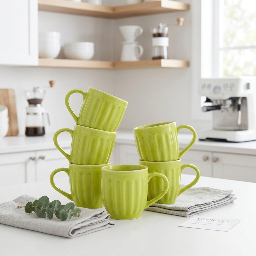 Pear Extract Ribbed Ceramic Mug Set | 180ml | Set of 6