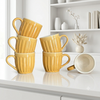 Orange Pop Ribbed Ceramic Mug Set-180ml-Set of 6