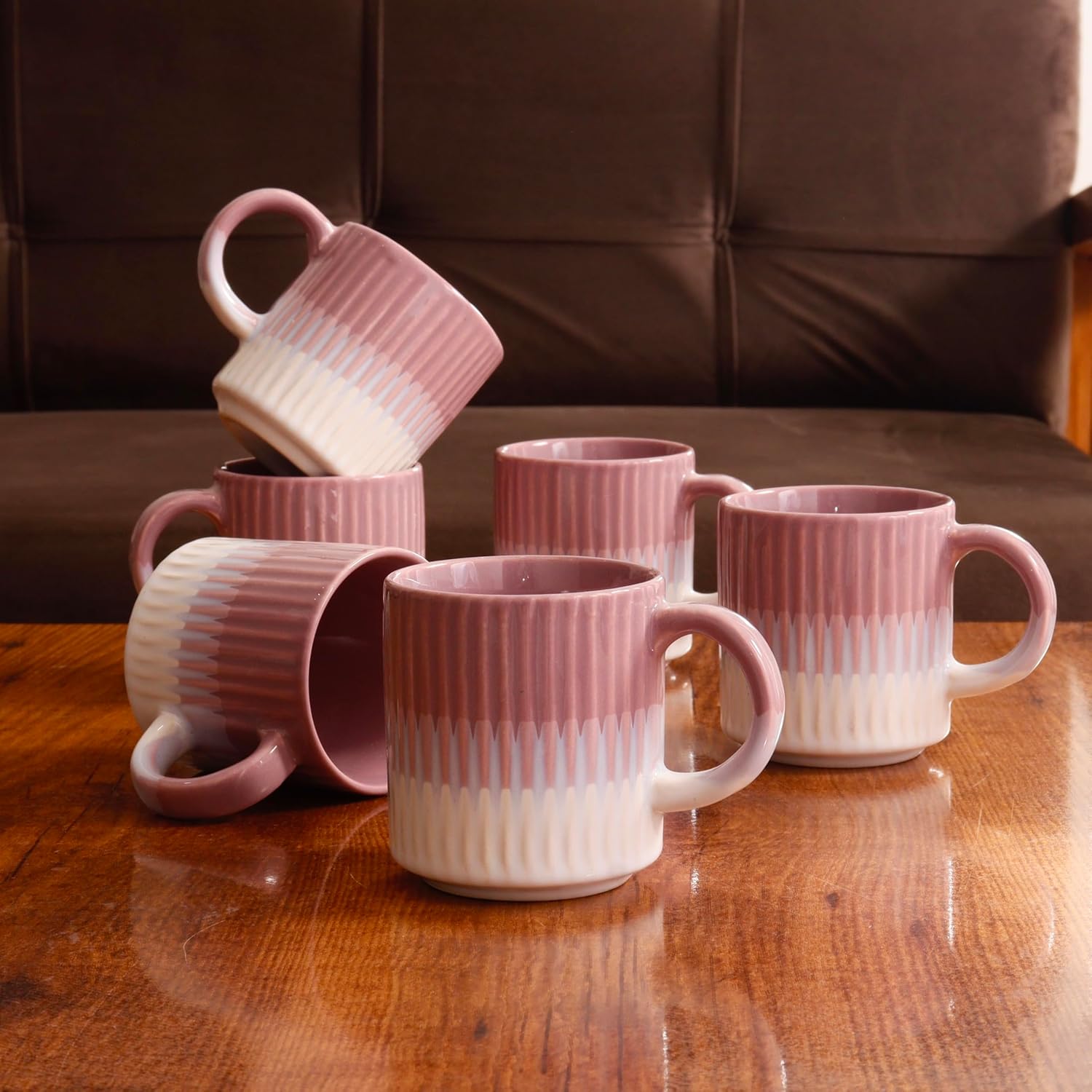 Premium 2 Tone Ribbed Tea Cups 2 Ribbed