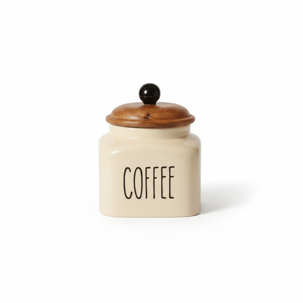 Ceramic Coffee Jar-600ml capacity and airtight wooden lid