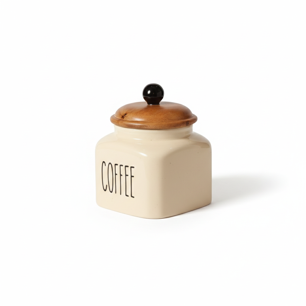 Ceramic Coffee Jar-600ml capacity and airtight wooden lid